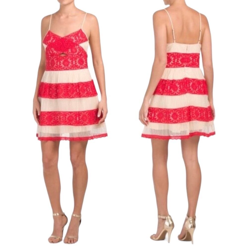Foxiedox Anthropologie Ophelia Lace Sexy Cut Out Front Mini Dress Feminine Large